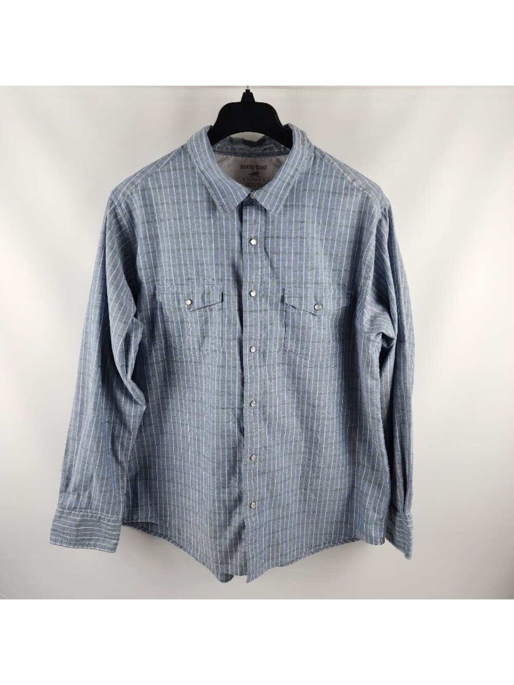 Horny Toad Toad & Co Shirt Mens XL Blue White Stripes L/S Pearl Snap